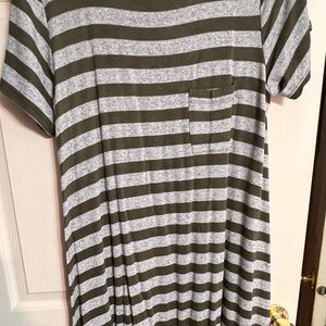LuLaRoe Olive and Gray Striped Carly Dress